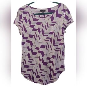 Alfani - Purple & White Geometric Design Tunic, Short Sleeves, Round Neck Size M